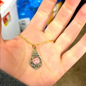 Gold and Pink Pendant Rose Necklace